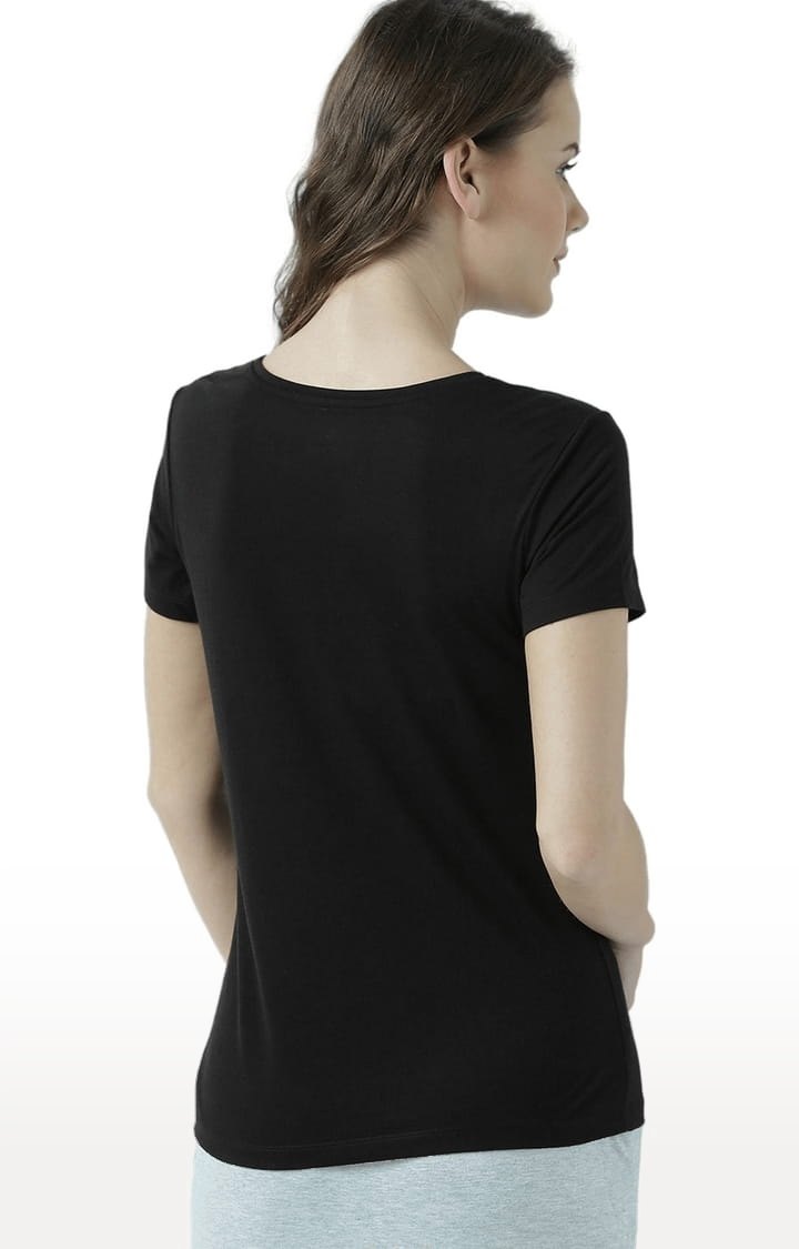 Women's Black Graphics Regular T-Shirt