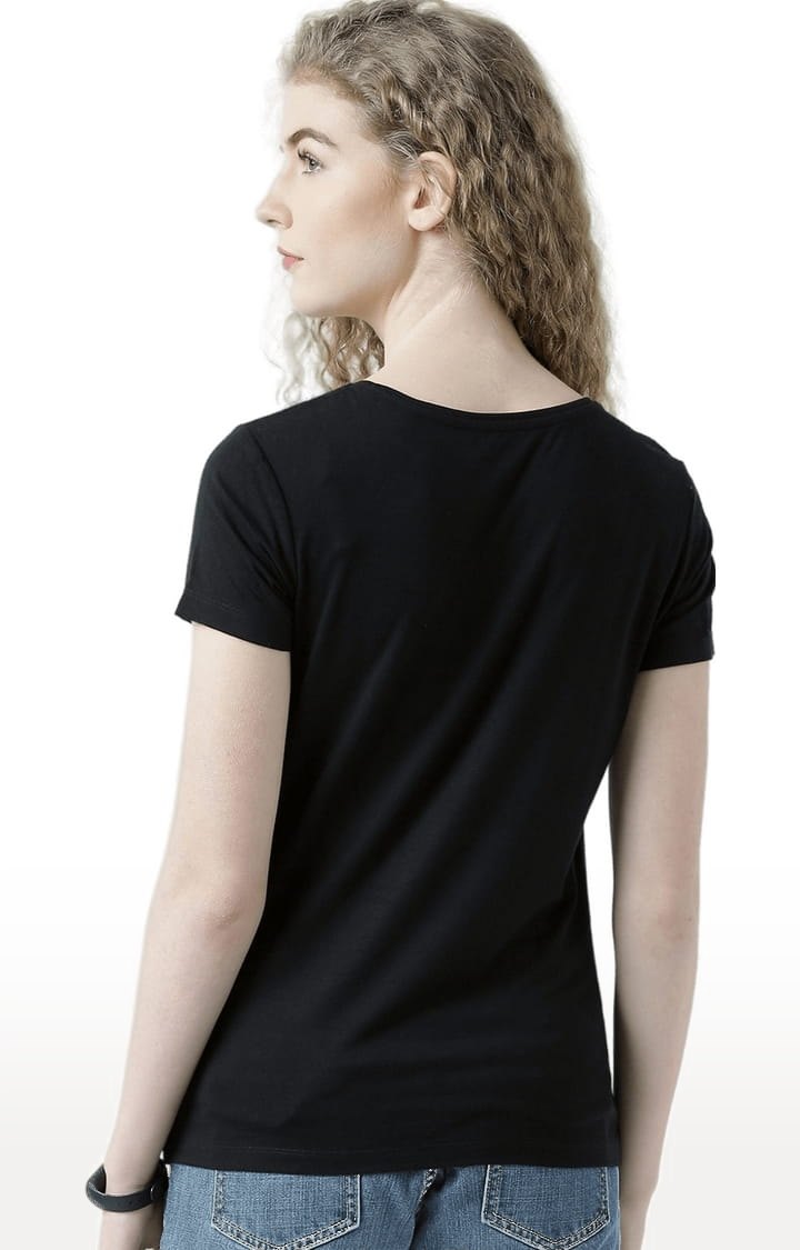 Women's Black Printed Regular T-Shirt