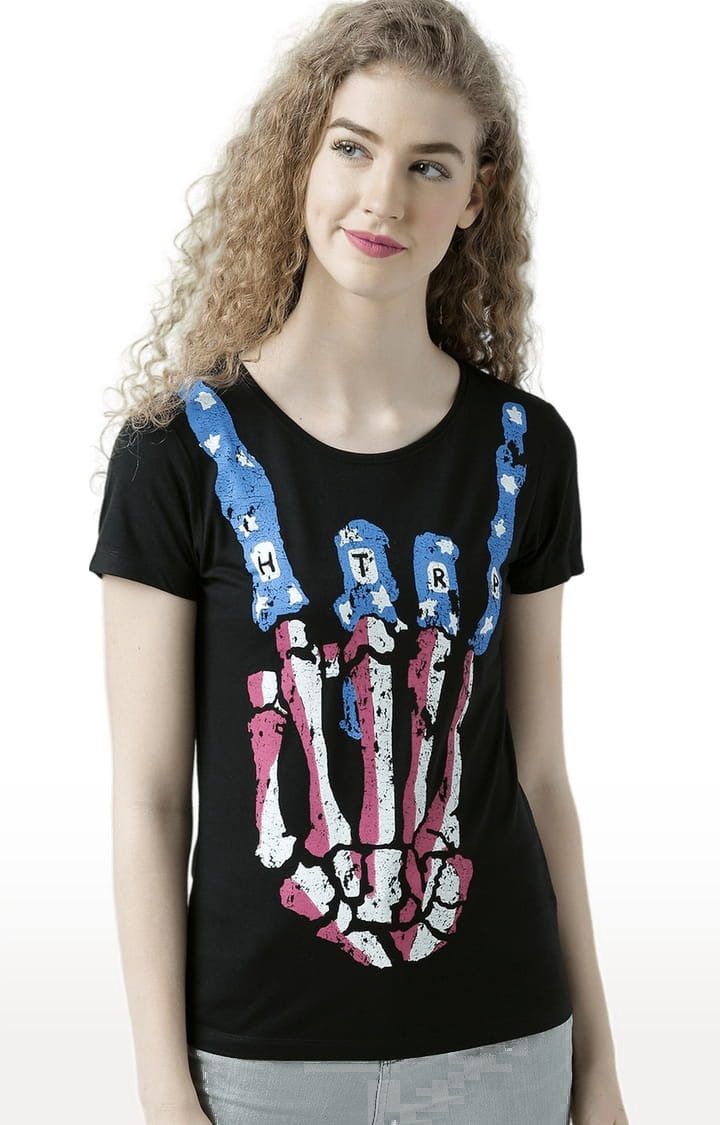 HUETRAP | Women's Black Graphics Regular T-Shirt