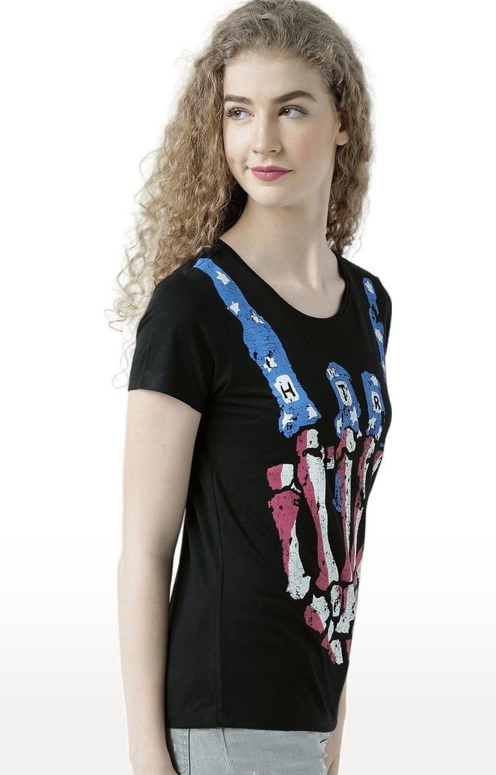 Women's Black Graphics Regular T-Shirt