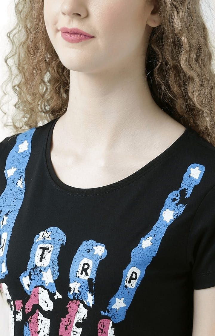 Women's Black Graphics Regular T-Shirt