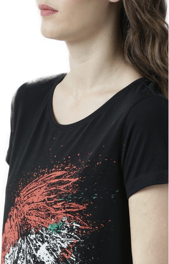 Women's Black Graphics Regular T-Shirt