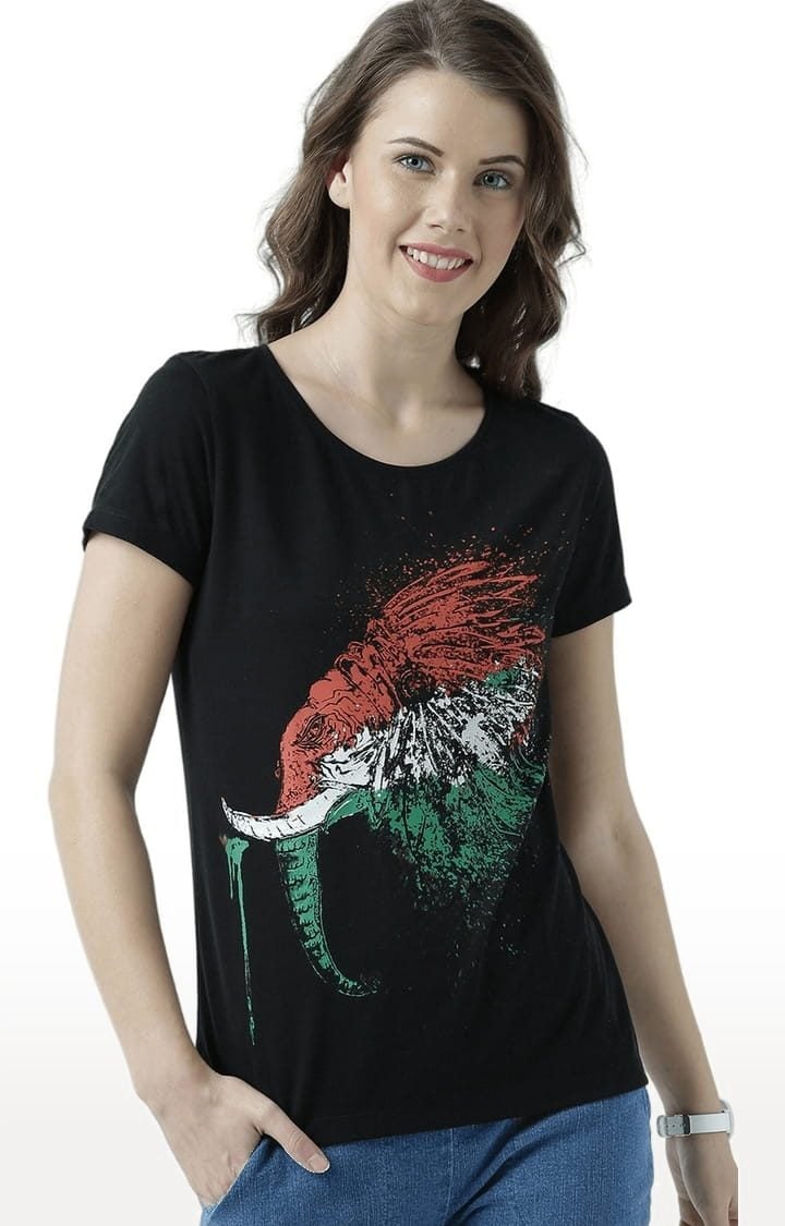 HUETRAP | Women's Black Graphics Regular T-Shirt