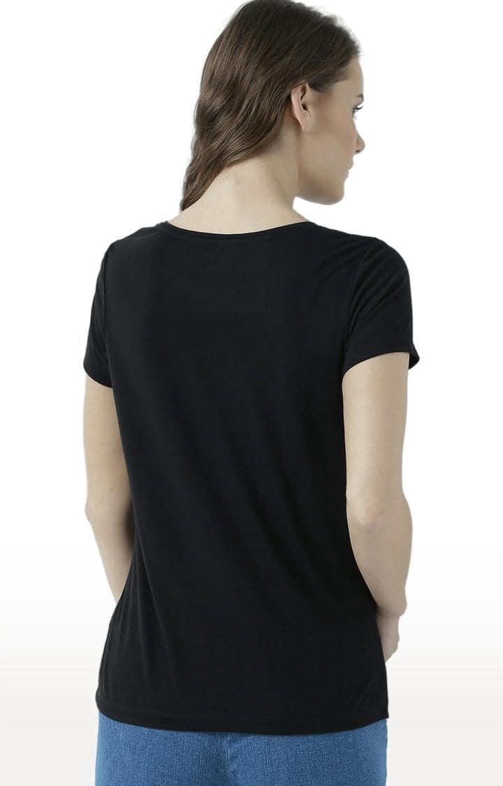 Women's Black Graphics Regular T-Shirt