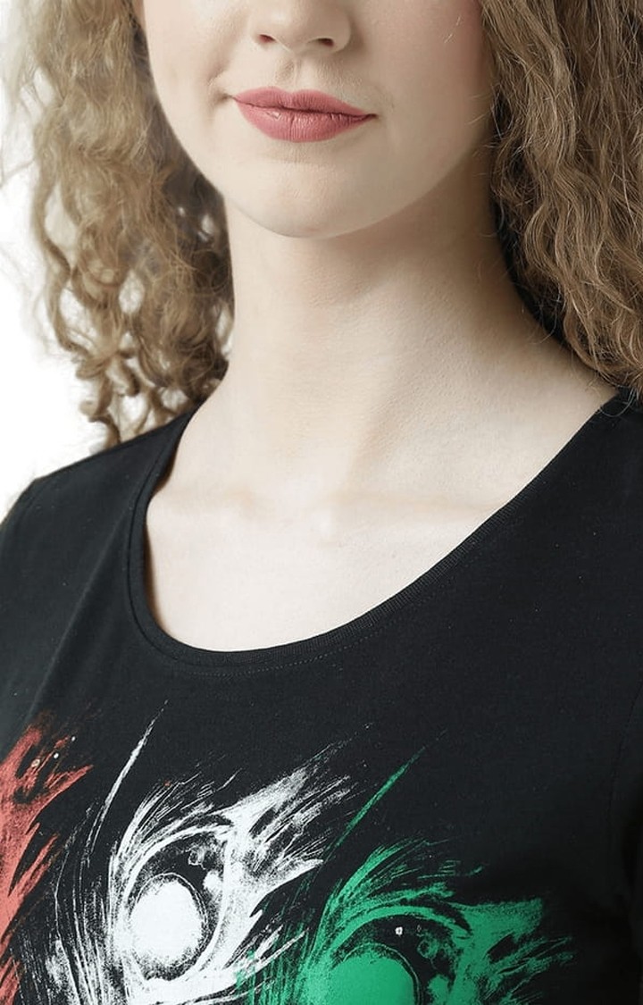Women's Black Printed Regular T-Shirt