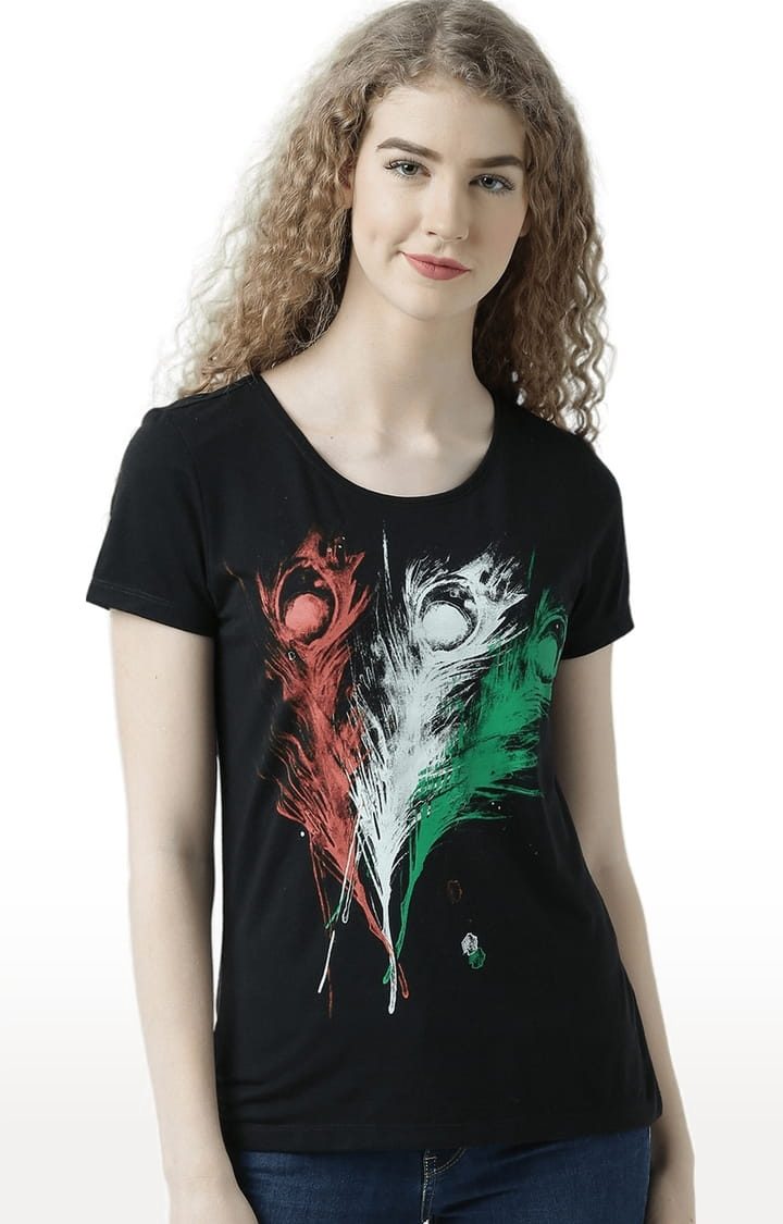 HUETRAP | Women's Black Printed Regular T-Shirt