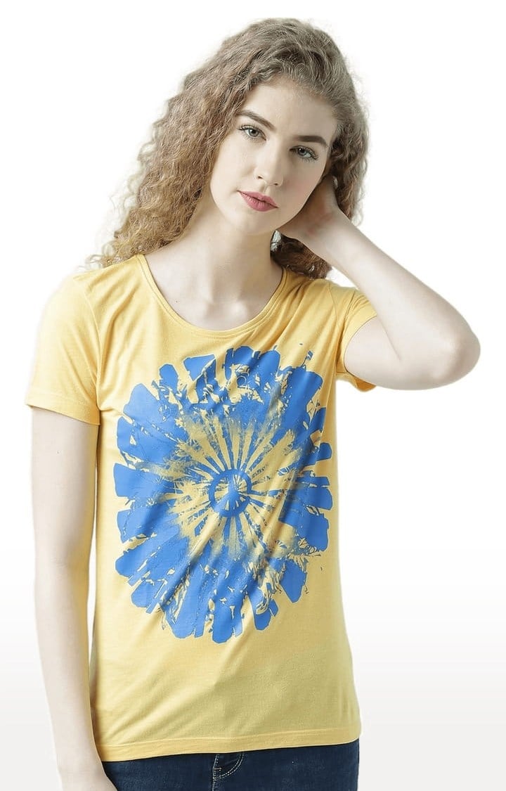 HUETRAP | Women's Yellow Printed Regular T-Shirt