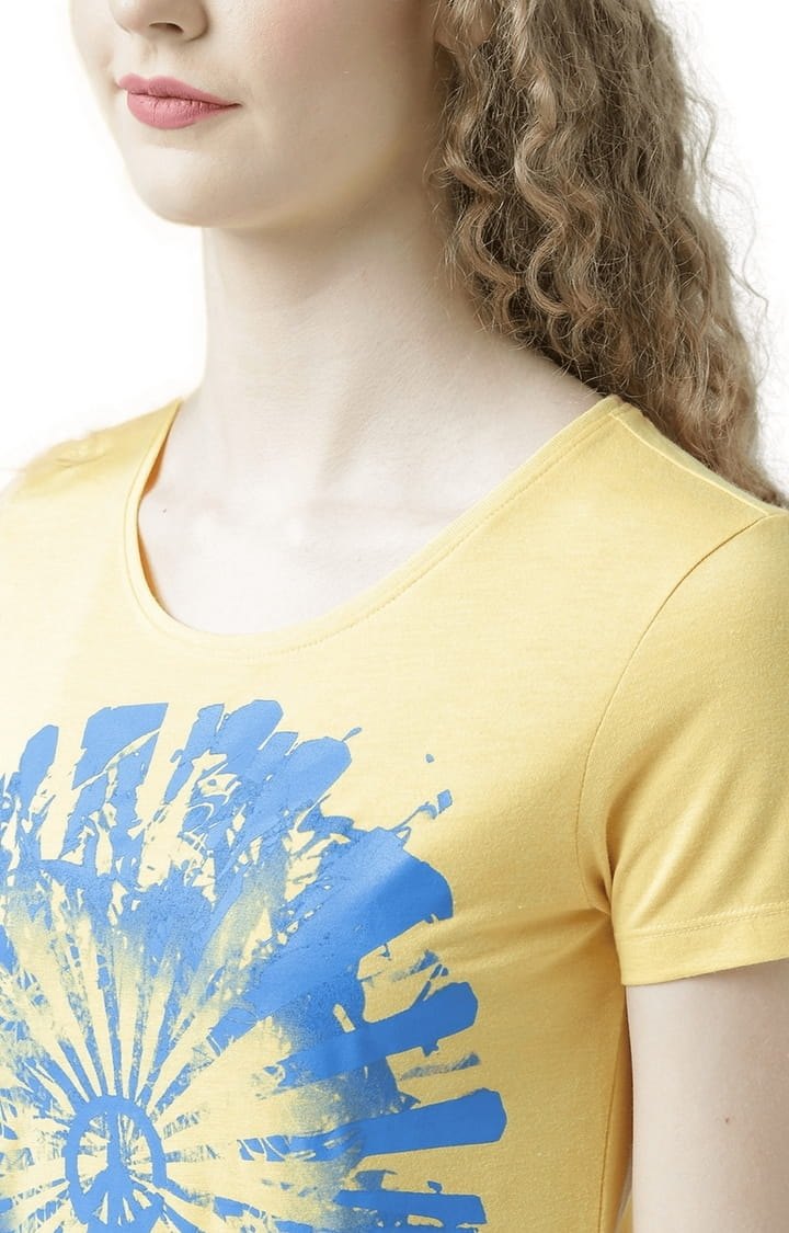 Women's Yellow Printed Regular T-Shirt