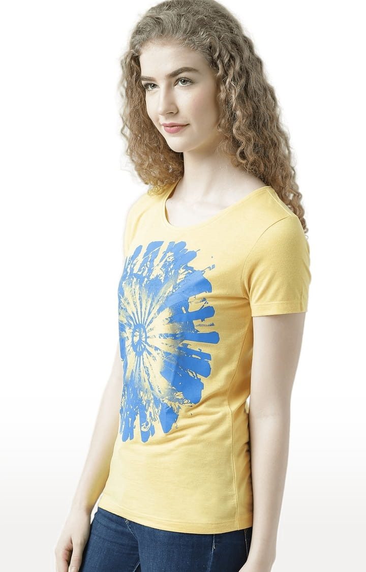 Women's Yellow Printed Regular T-Shirt