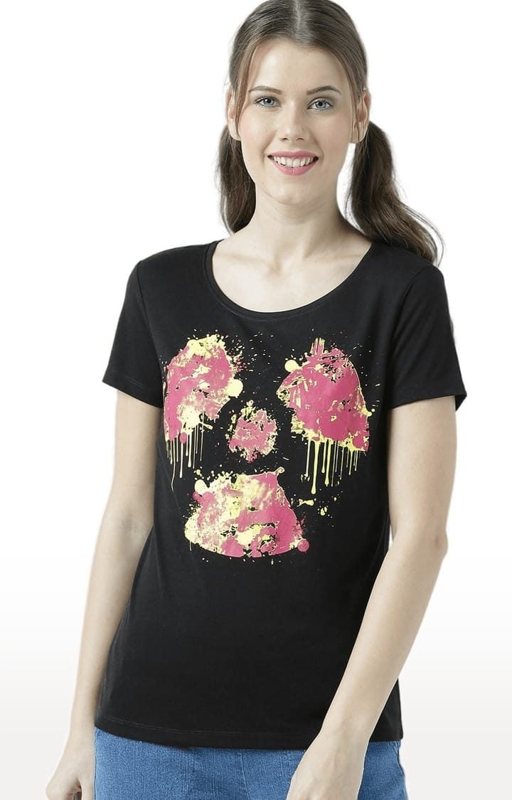 HUETRAP | Women's Black Printed Regular T-Shirt