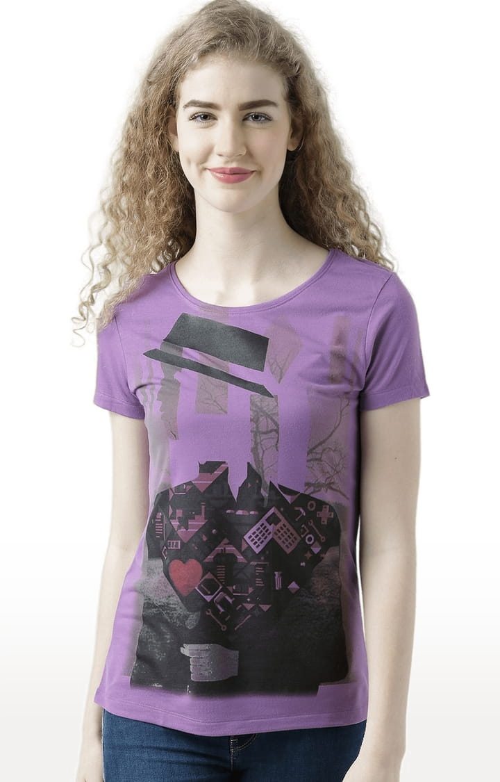 HUETRAP | Women's Purple Printed Regular T-Shirt
