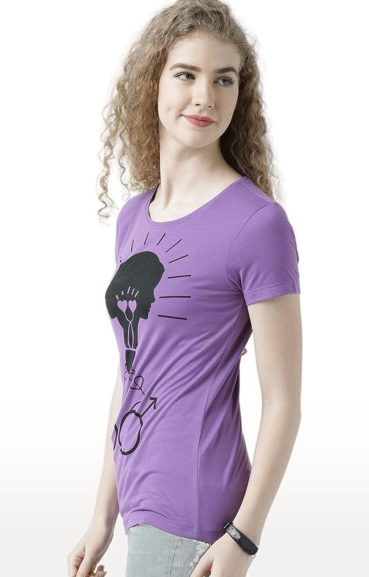 Women's Purple Printed Regular T-Shirt