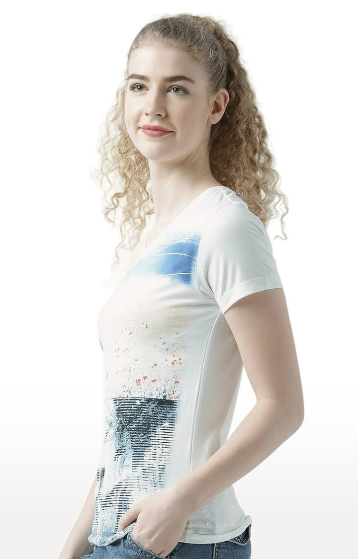 Women's Off White Printed Regular T-Shirt