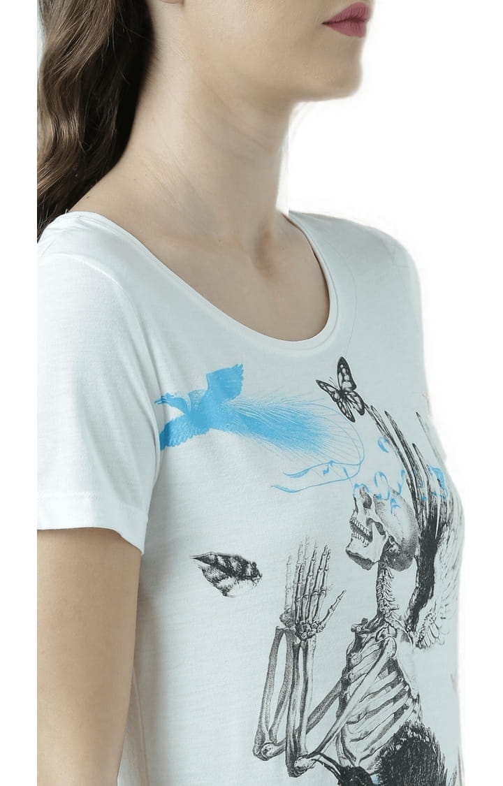 Women's Off White Printed Regular T-Shirt