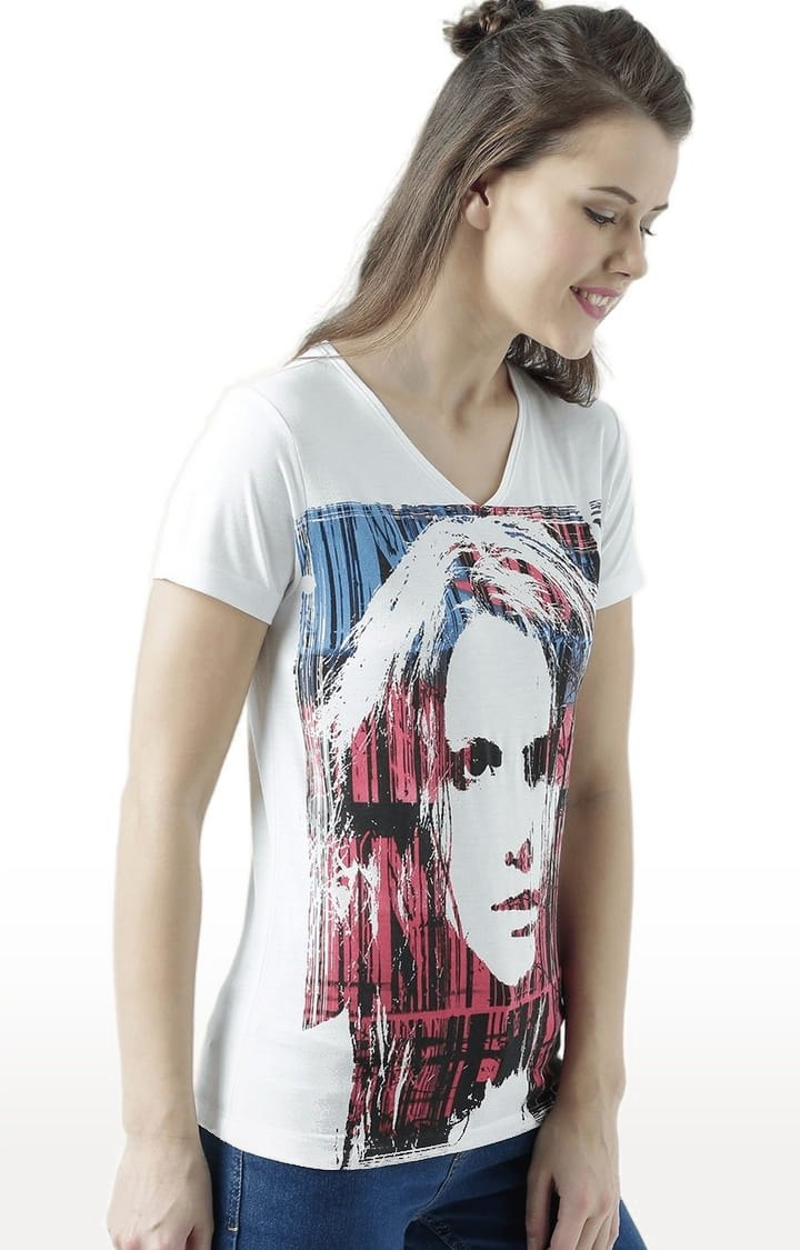 Women's Off White Printed Regular T-Shirt