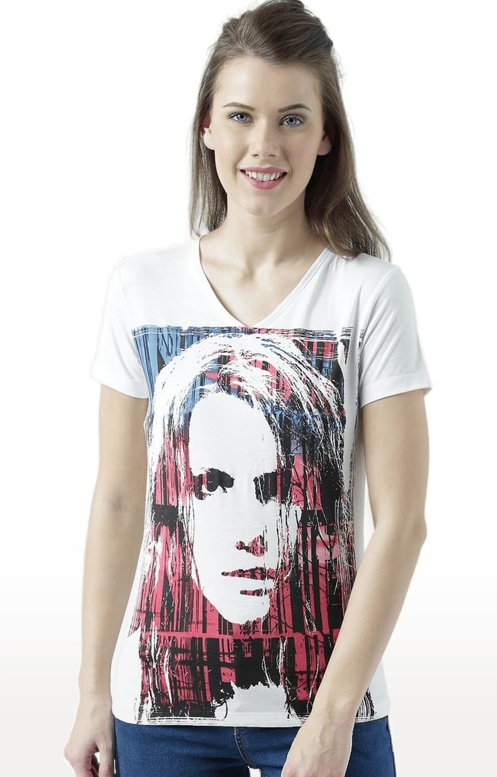 HUETRAP | Women's Off White Printed Regular T-Shirt