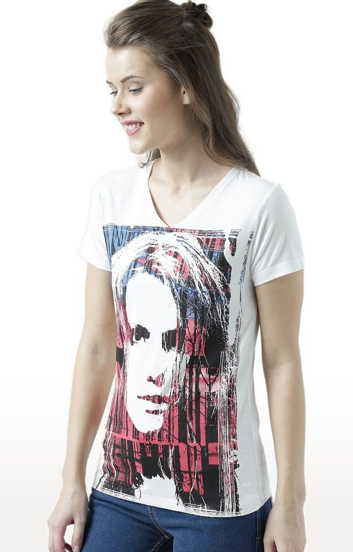 Women's Off White Printed Regular T-Shirt