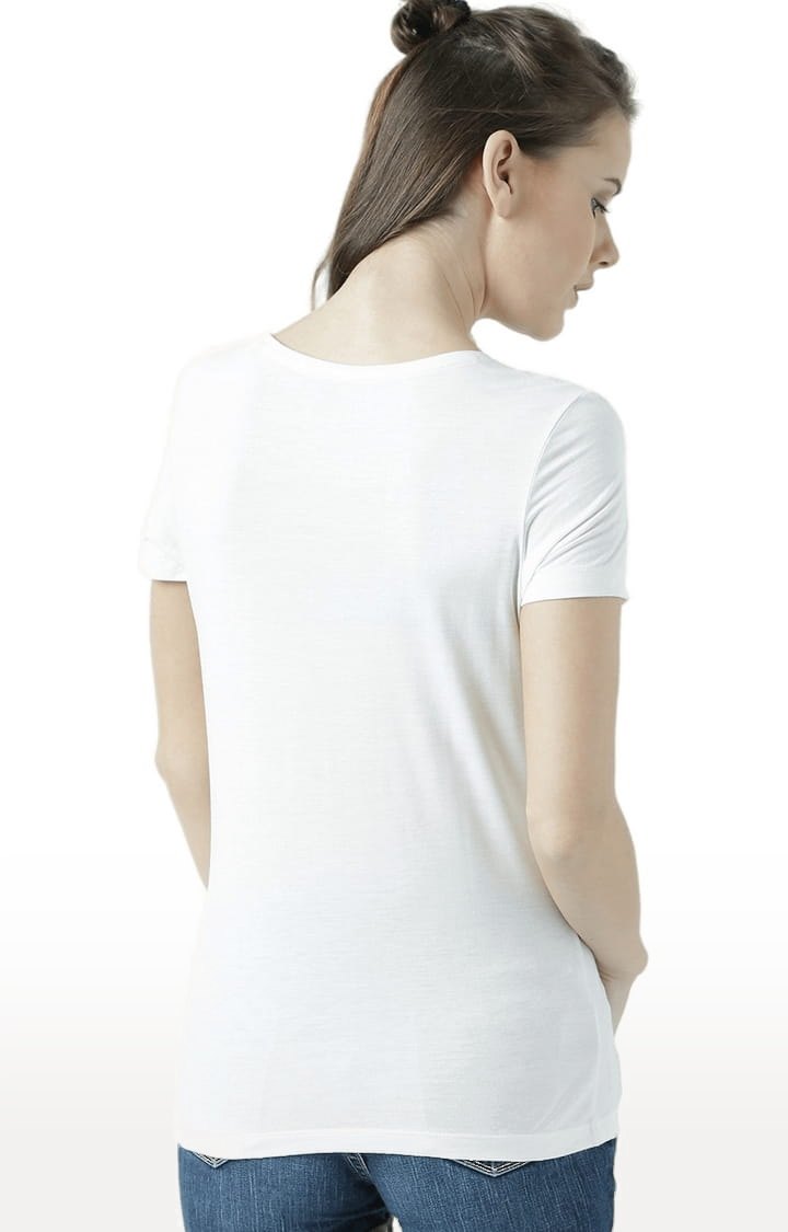 Women's Off White Printed Regular T-Shirt
