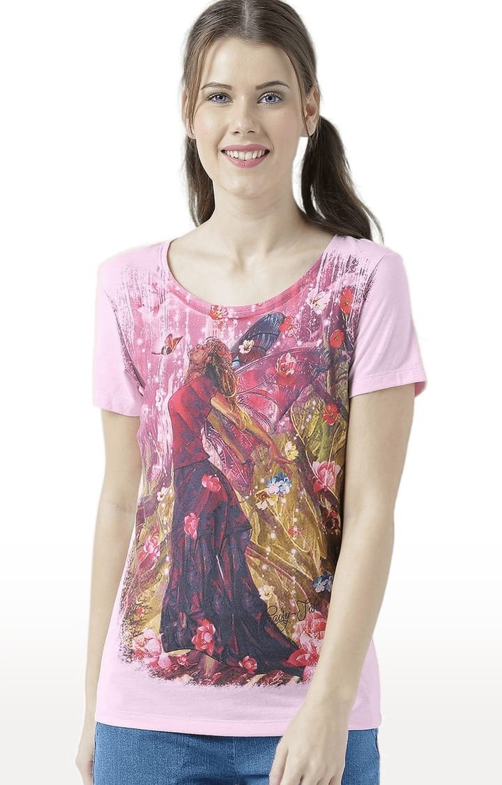 HUETRAP | Women's Pink Printed Regular T-Shirt