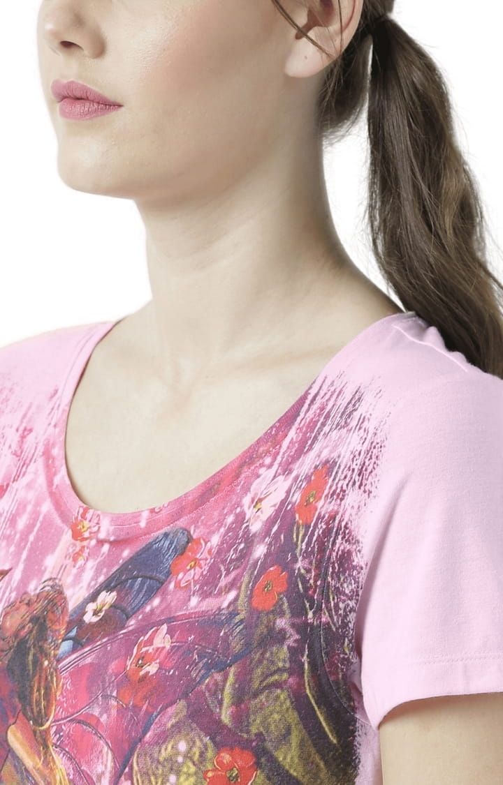 Women's Pink Printed Regular T-Shirt