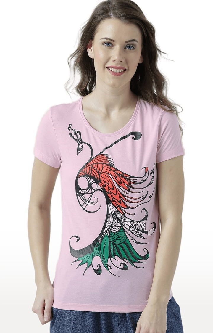 HUETRAP | Women's Pink Printed Regular T-Shirt