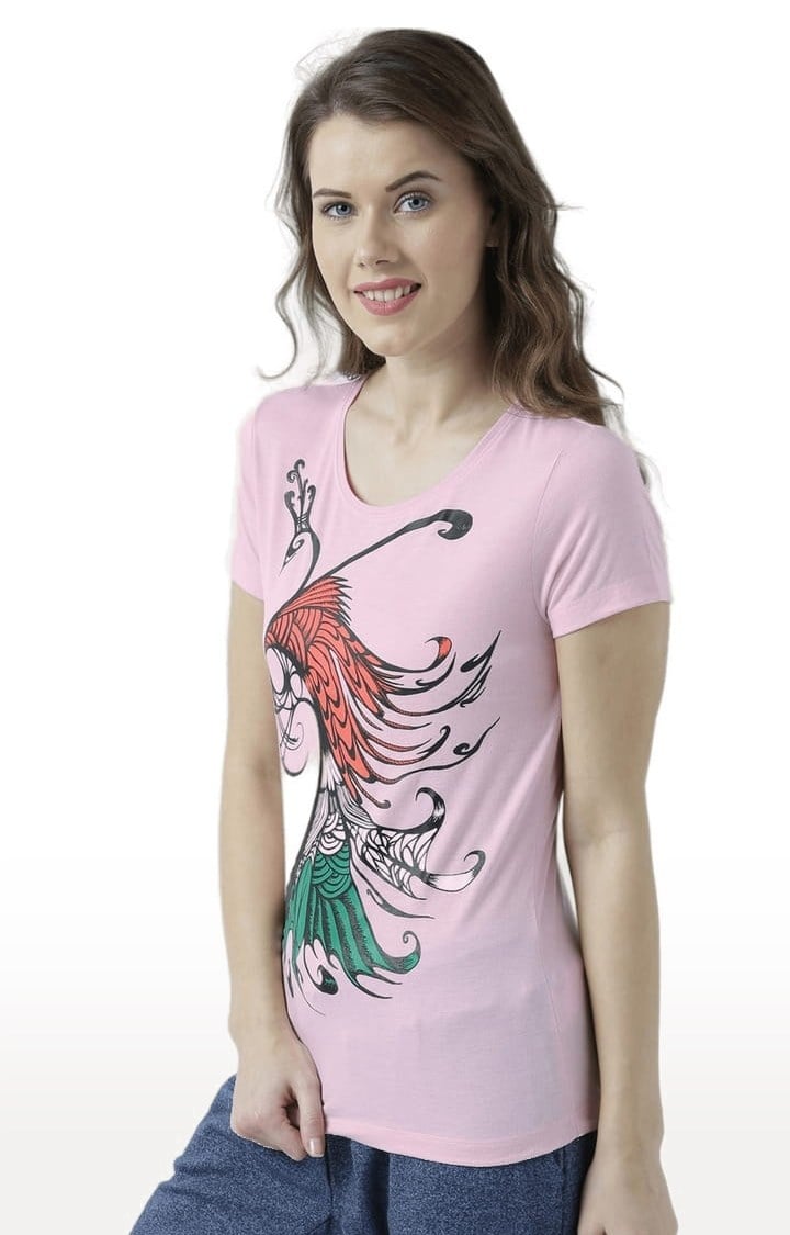 Women's Pink Printed Regular T-Shirt