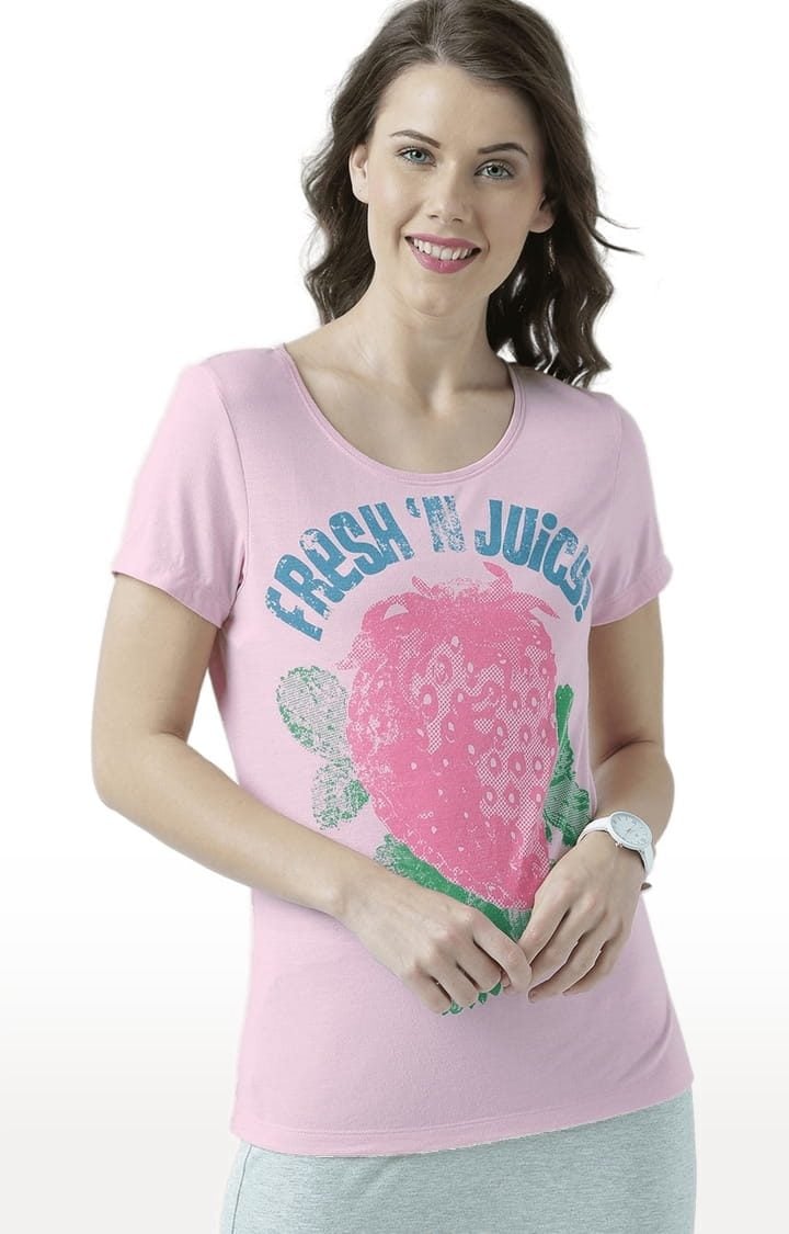HUETRAP | Women's Pink Printed Regular T-Shirt