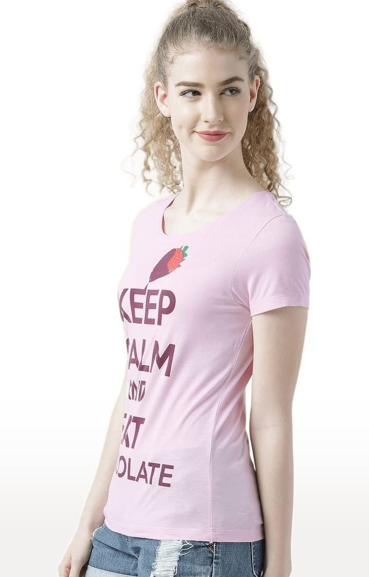 Women's Pink Typographic Regular T-Shirt