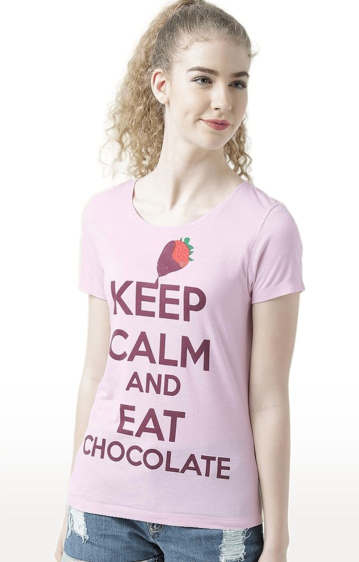 HUETRAP | Women's Pink Typographic Regular T-Shirt