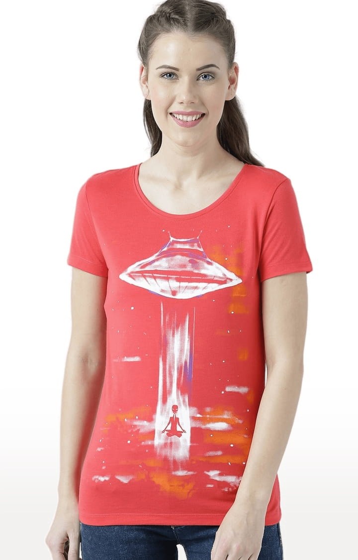 HUETRAP | Women's Orange Printed Regular T-Shirt
