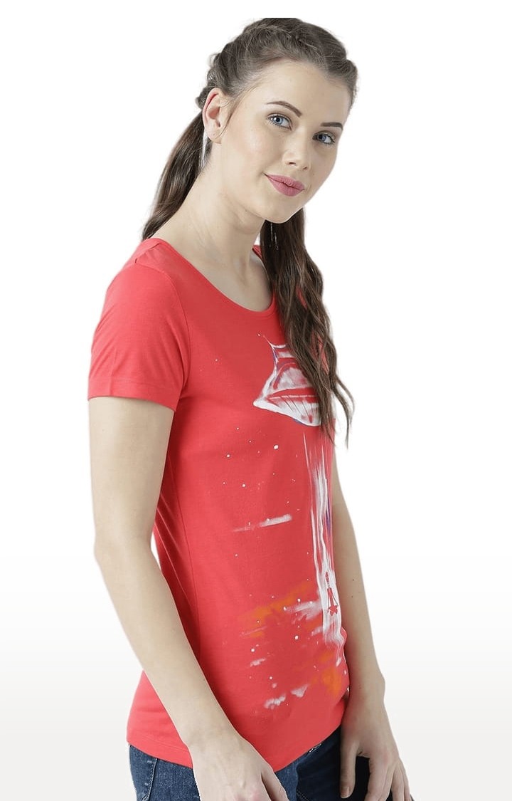 Women's Orange Printed Regular T-Shirt