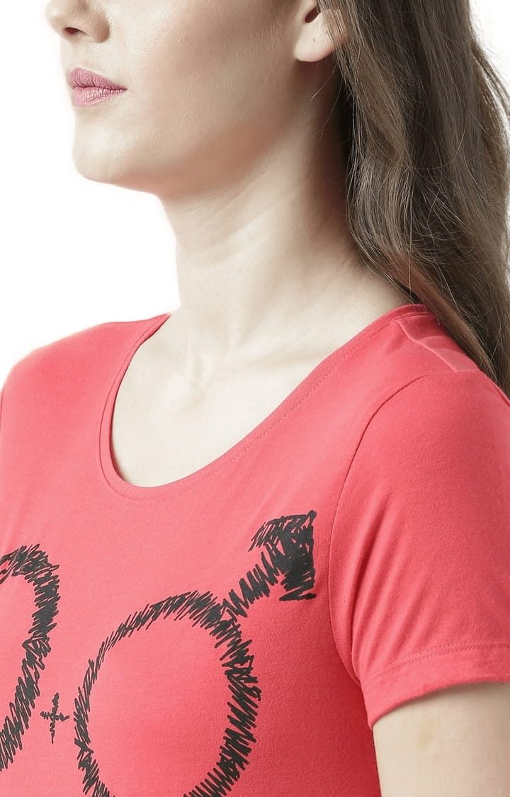 Women's Pink Printed Regular T-Shirt