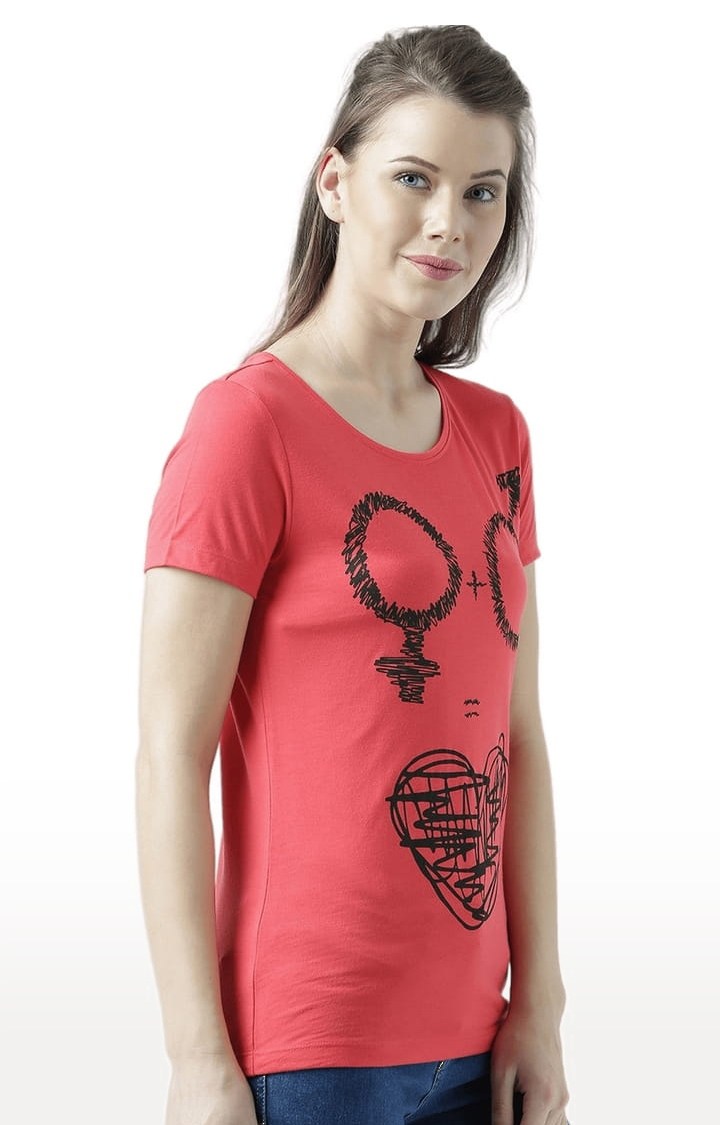 Women's Pink Printed Regular T-Shirt
