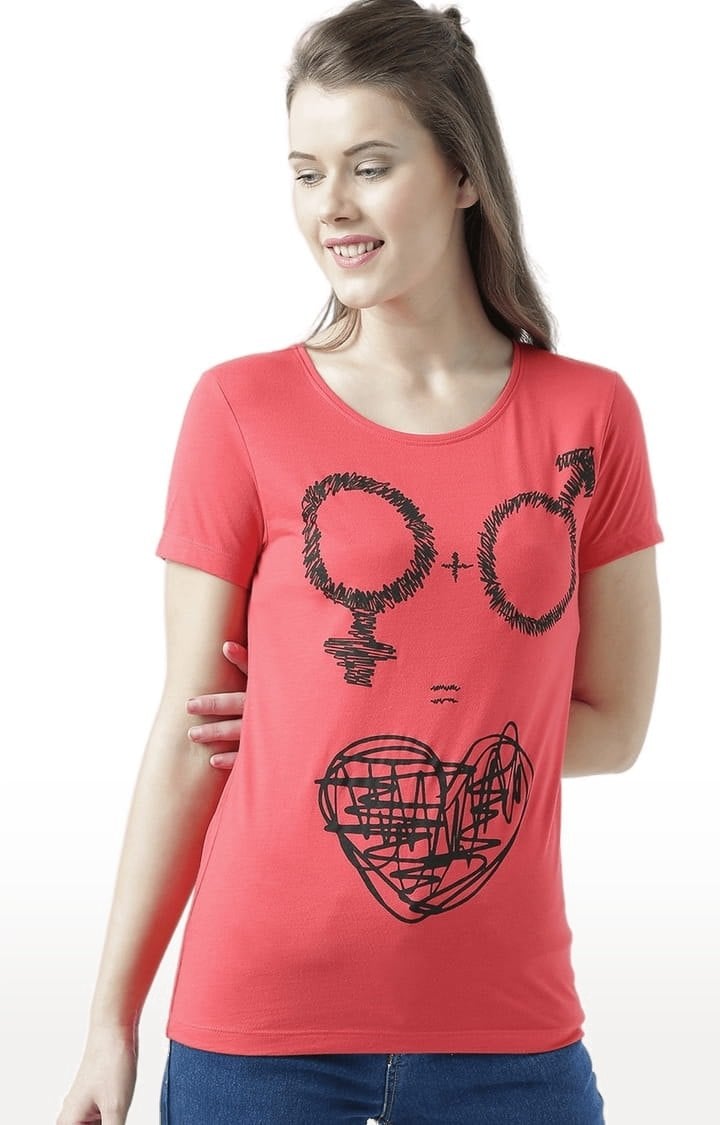 HUETRAP | Women's Pink Printed Regular T-Shirt