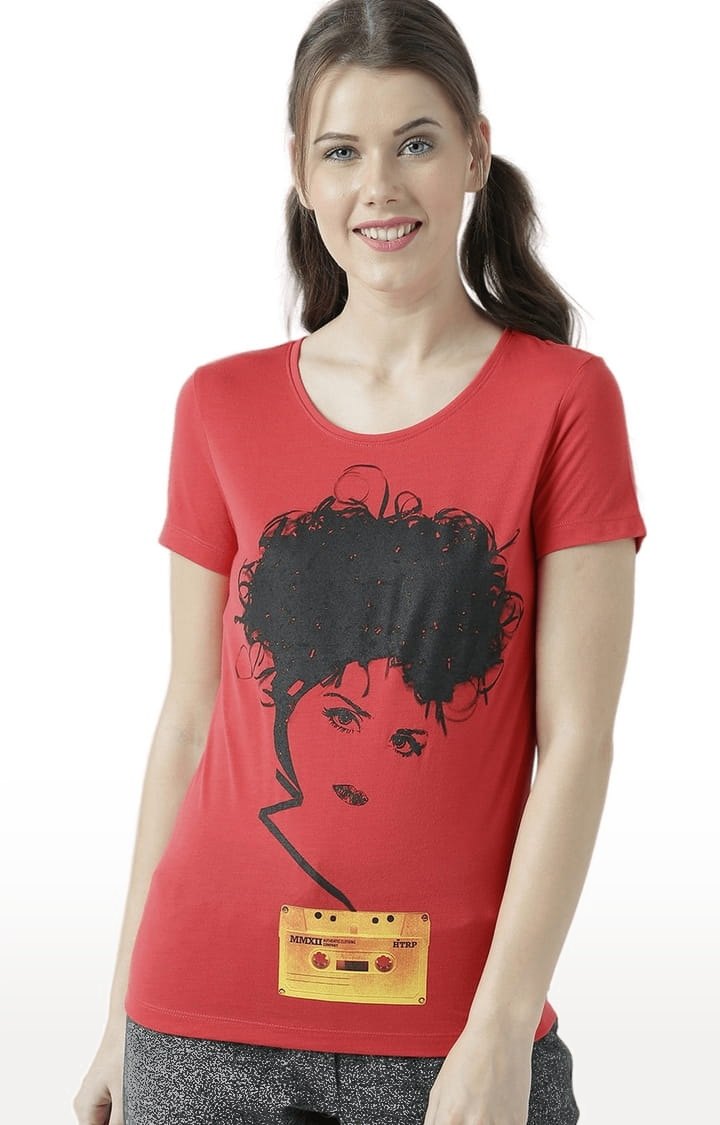HUETRAP | Women's Red Printed Regular T-Shirt