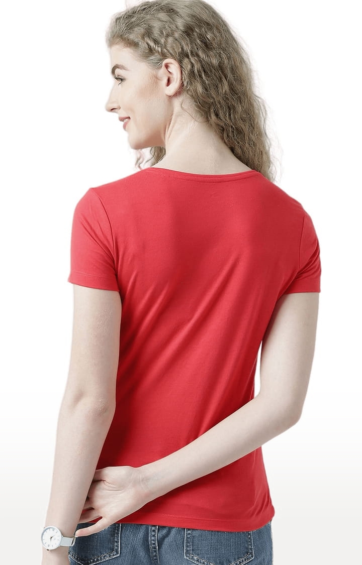 HUETRAP | Women's Red Cotton Printed Regular T-Shirt 3