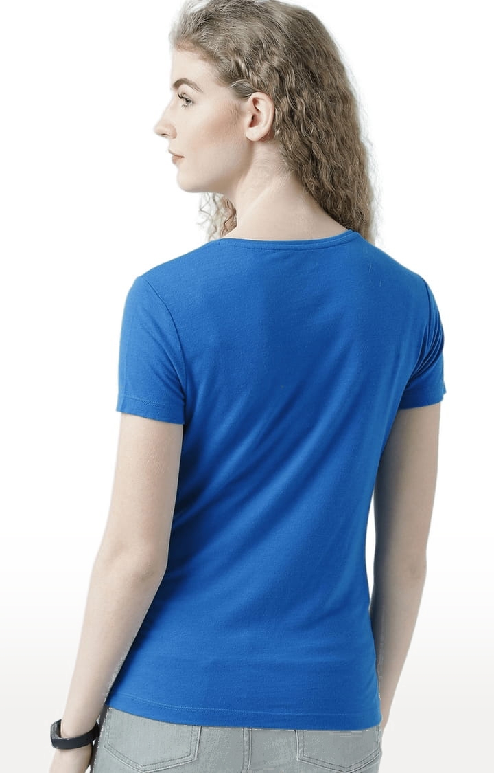 HUETRAP | Women's Blue Cotton Printed Regular T-Shirt 3