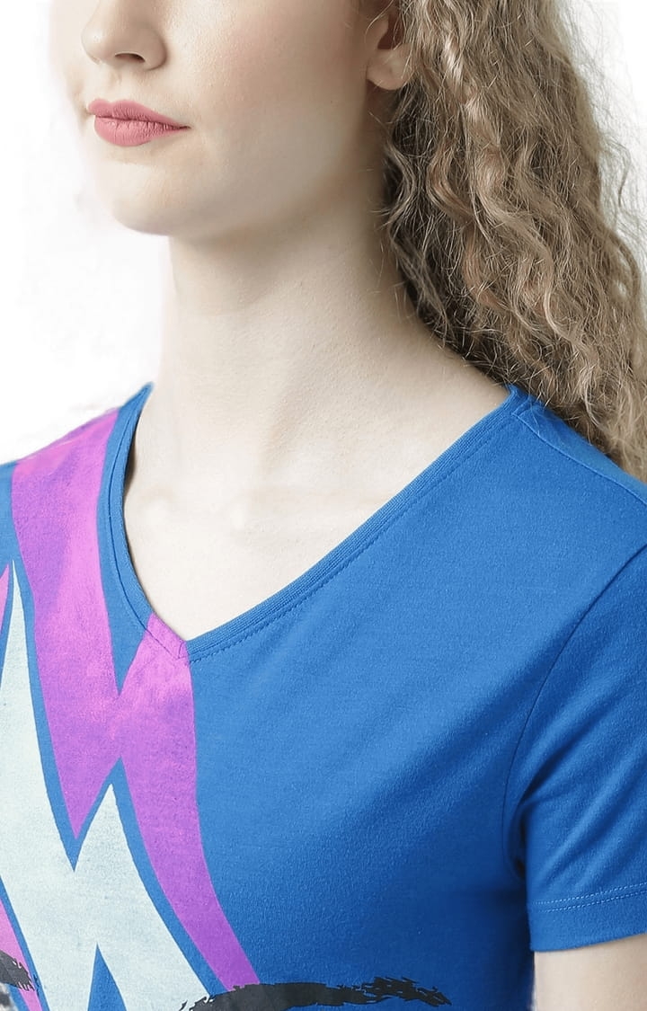 HUETRAP | Women's Blue Cotton Printed Regular T-Shirt 4