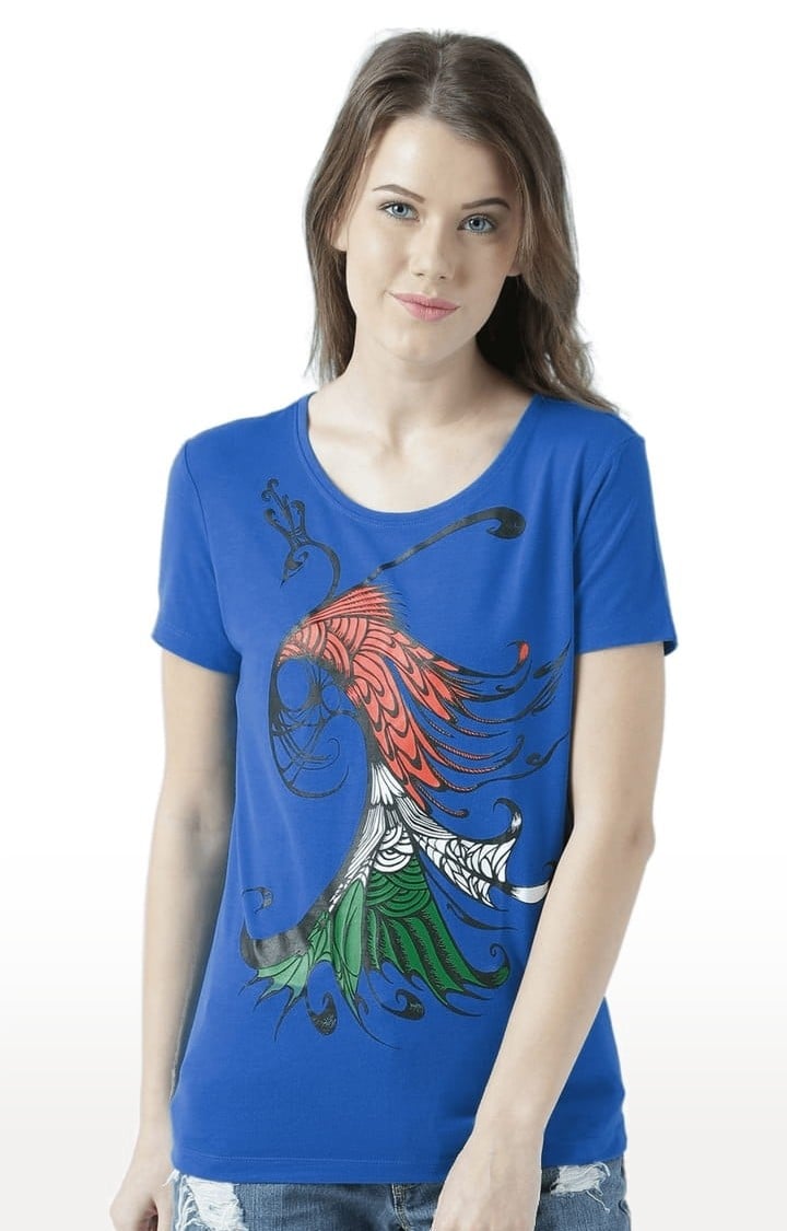 HUETRAP | Women's Blue Printed Regular T-Shirt