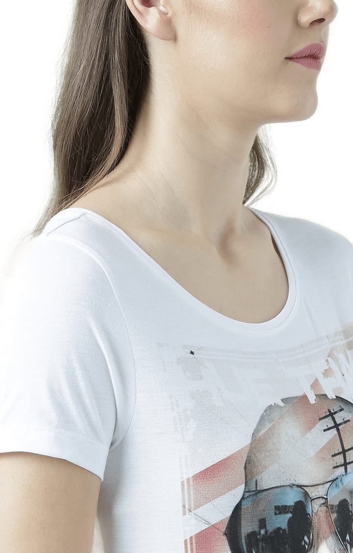 Women's White Printed Regular T-Shirt