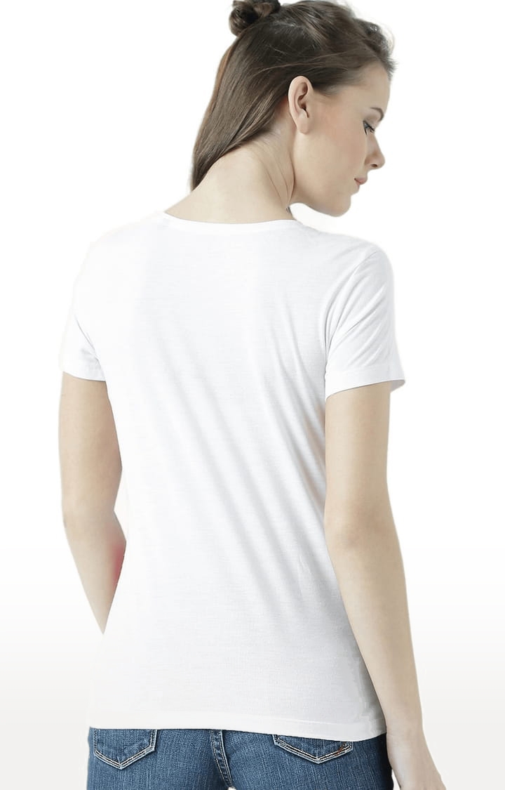 Women's White & Pink Printed Regular T-Shirt