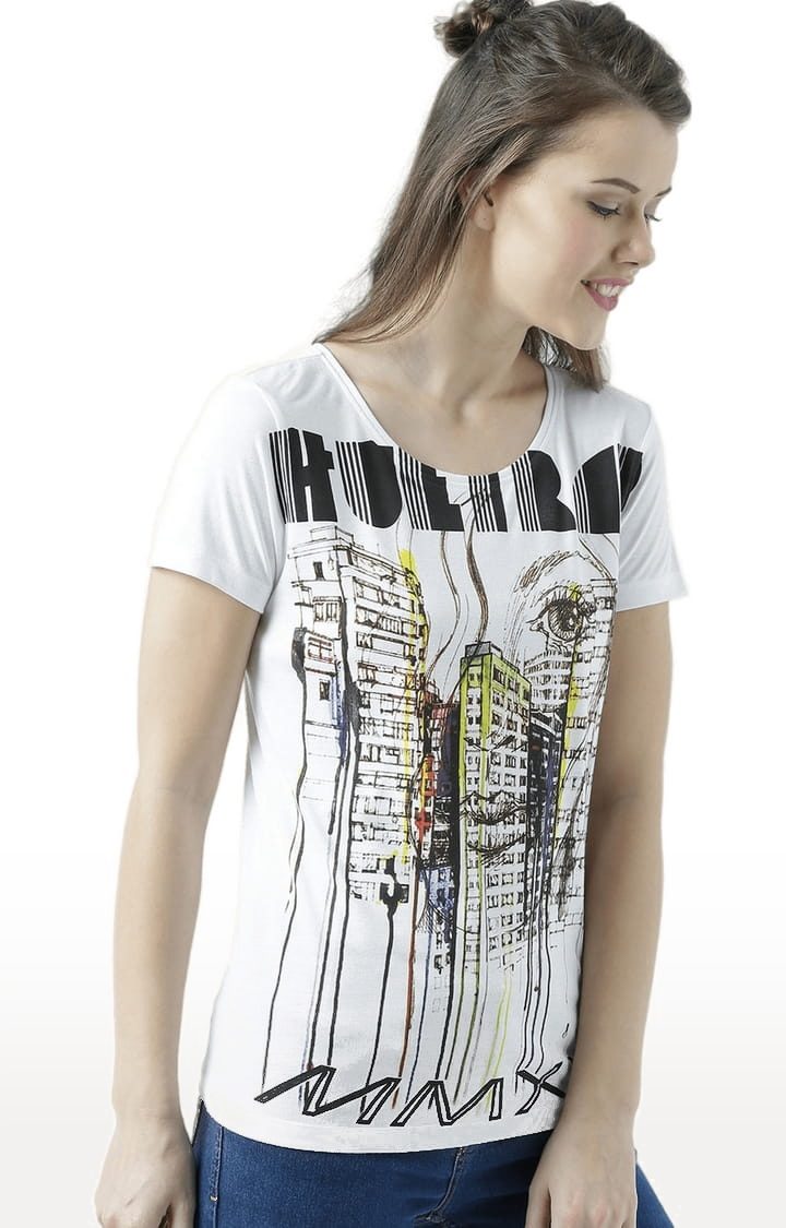 Women's White Printed Regular T-Shirt
