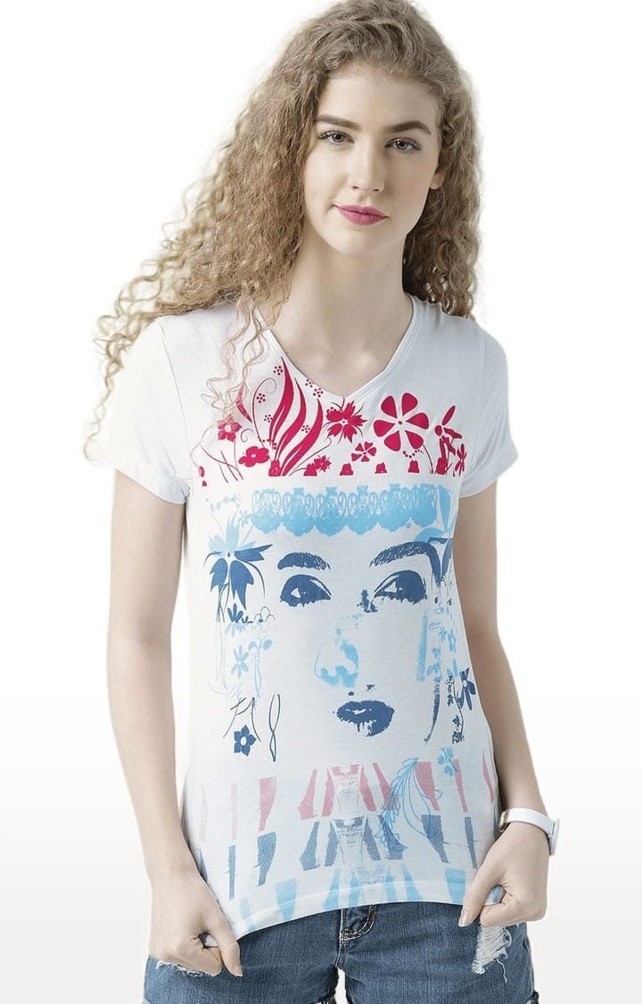 HUETRAP | Women's White Printed Regular T-Shirt