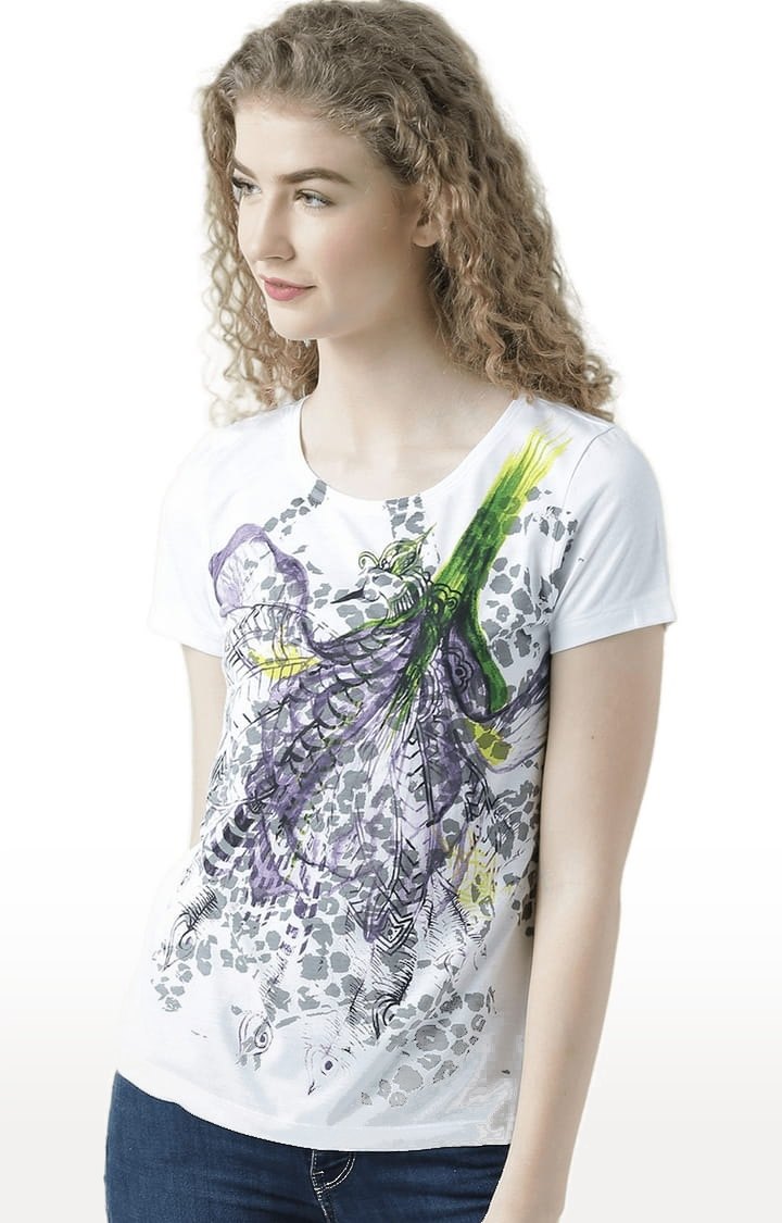 HUETRAP | Women's White Printed Regular T-Shirt