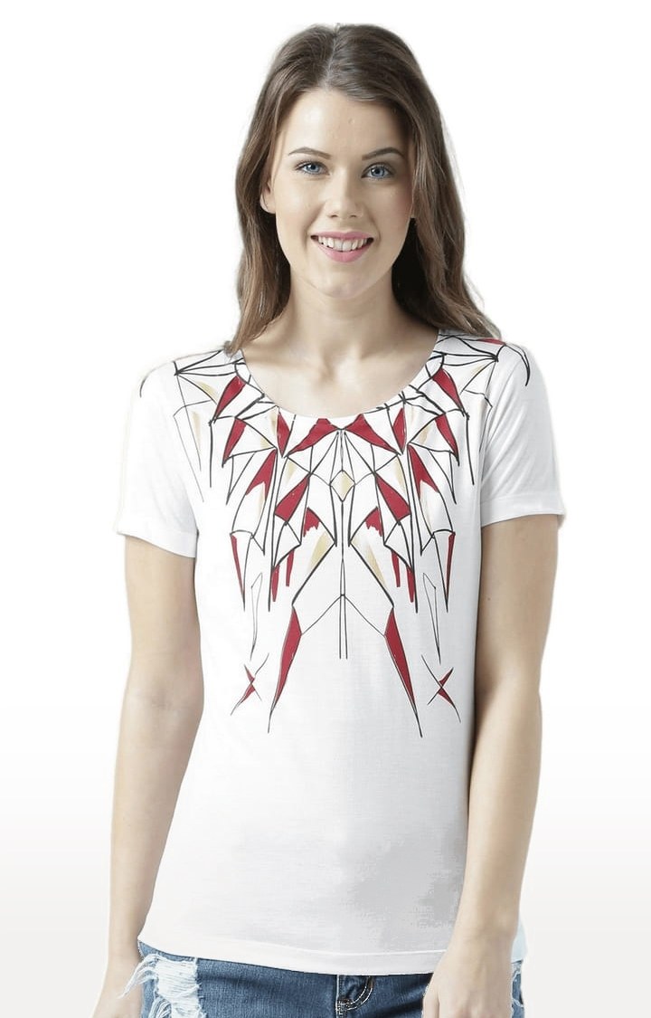 Women's White Printed Regular T-Shirt