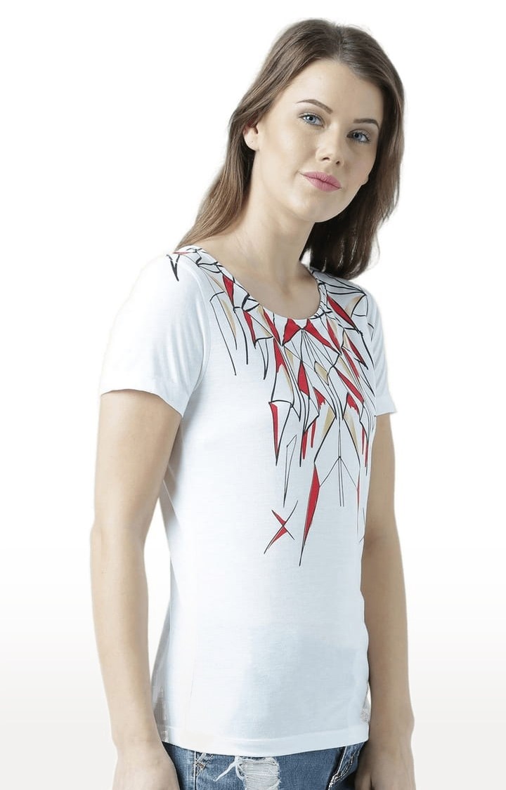 Women's White Printed Regular T-Shirt