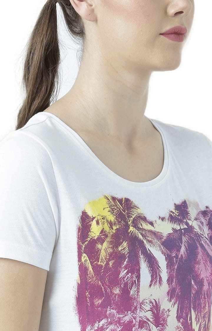 Women's White Printed Regular T-Shirt