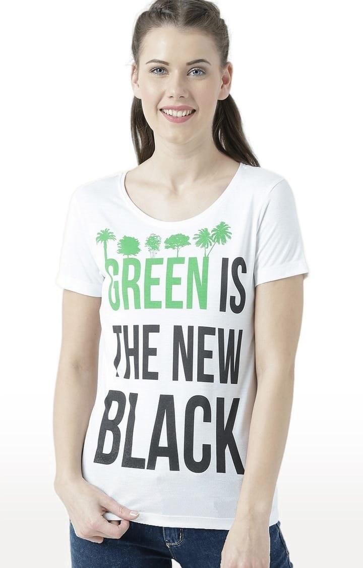 Women's White Typographic Regular T-Shirt