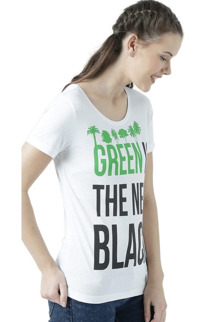 Women's White Typographic Regular T-Shirt
