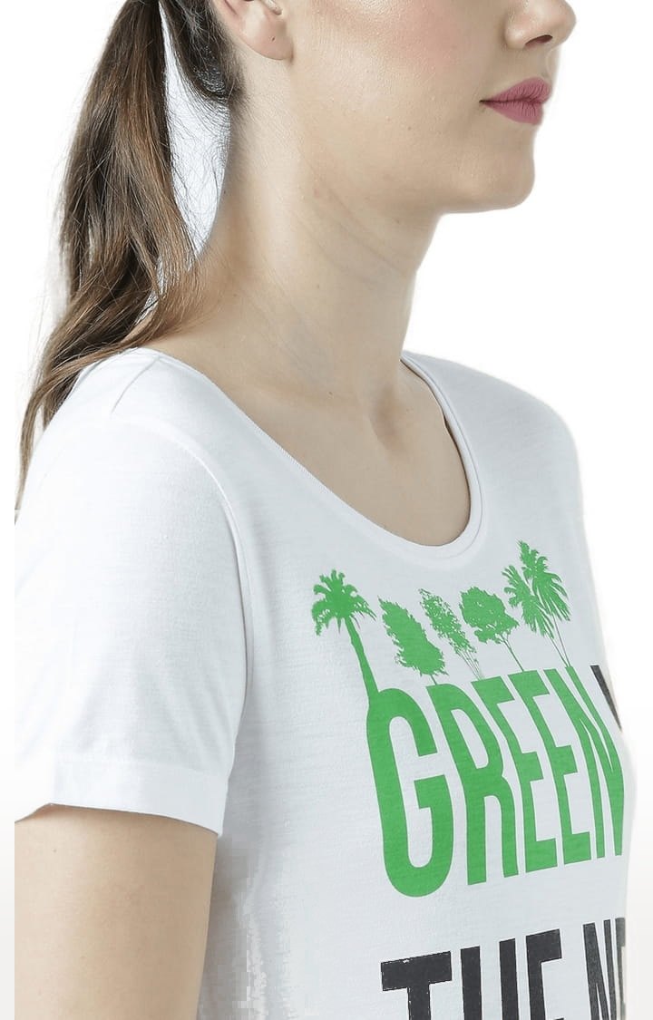 Women's White Typographic Regular T-Shirt